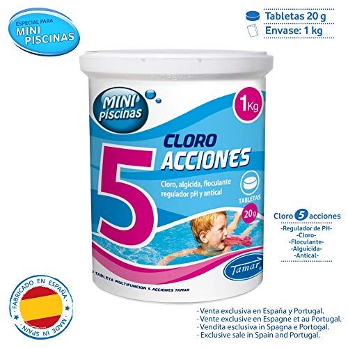 Cloro en tabletas de 20 gr para Mini Piscinas de 5 Funciones de 1 kg. Fabricado en España. LOLAhome