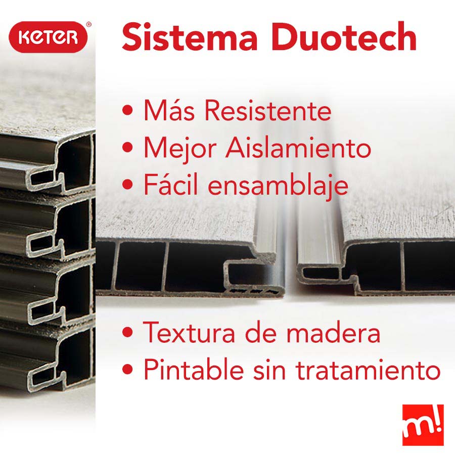Cobertizo de jardín exterior Duotech Patio Store, Color gris. Sistema Duotech: más resistente, mejor aislamiento, fácil ensamblaje, textura de madera, pintable sin tratamiento. Keter