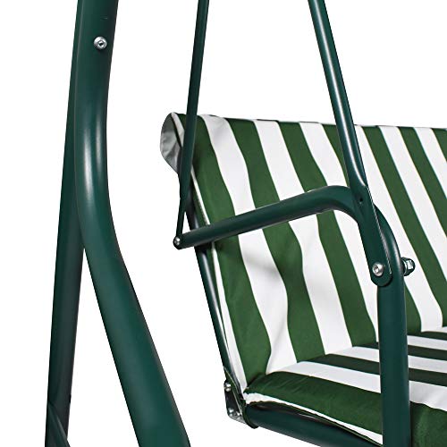 Columpio de Jardín tipo Balancín de Metal 3 Plazas con Cojín y Toldo Regulable Verde y blanco. 170X110Xh152 cm. Detalle. Boudech