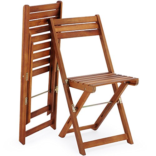 Conjunto de balcón Juego de 1 Mesa y 2 sillas Plegables de Madera de Acacia 60 x 60 cm terraza jardín. Vista de conjunto y modo de plegado. Vista de silla plegada y desplegada. Deuba