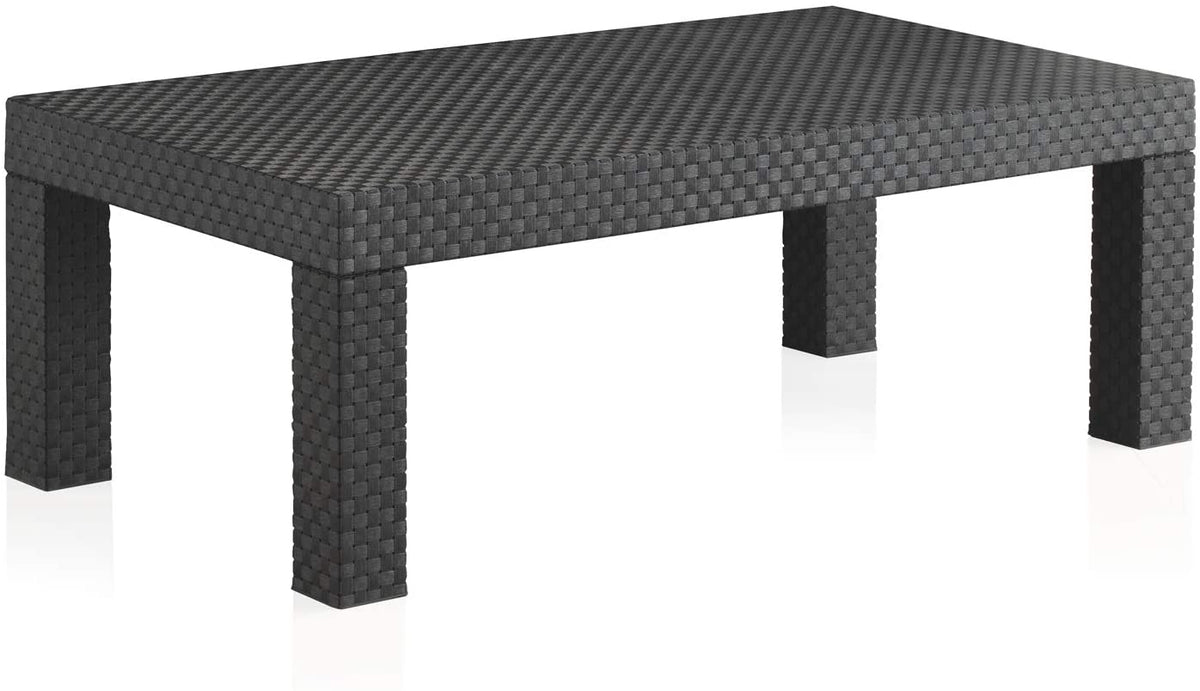 Detalle de la mesa baja del Conjunto de Muebles de Jardín Diva Tropea Color Antracita | Fabricado en España con Materiales Reciclados. Shaf