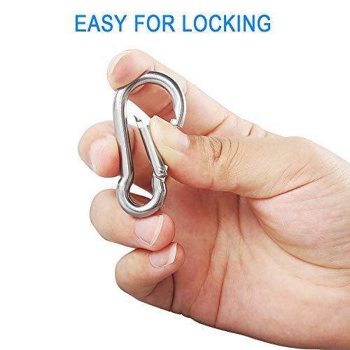 Mosquetón fácil de soltar y enganchar. Anclajes y mosquetones 12 Piezas 6 Pletinas con argolla de Acero Inoxidable y 6 Mosquetones Adecuados para Camping, Senderismo, Deporte y Hogar. Heqishun
