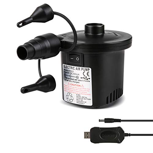Bomba Inflador de Aire Eléctrico, Bateria Recargable de llenado Rápido para Inflar Desinflar, para Colchón Hinchable, 3 Boquillas Incluidas (Adaptador USB: 5V) Deeplee