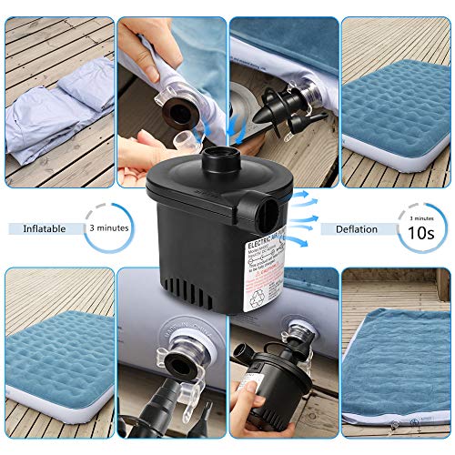 Bomba de Aire Eléctrica Deeplee, Inflador con Bateria Recargable de llenado Rápido para Inflar Desinflar muy rápidamente, Inflador para Colchón Hinchable, 3 Boquillas Incluidas (Adaptador USB: 5V).