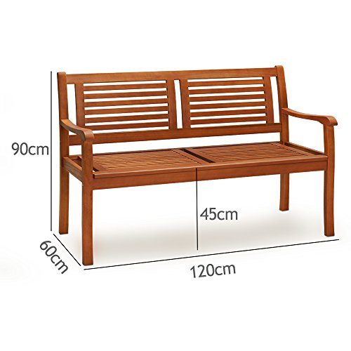 Medidas del Banco de Madera de eucalipto 2 plazas con Certificado FSC® con reposabrazos Resistente Rayos UV para Exterior. Casaria