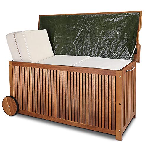 Baúl de Madera con Funda Interior de protección, asas y Ruedas de Goma para Exterior Casaria | maxjardin