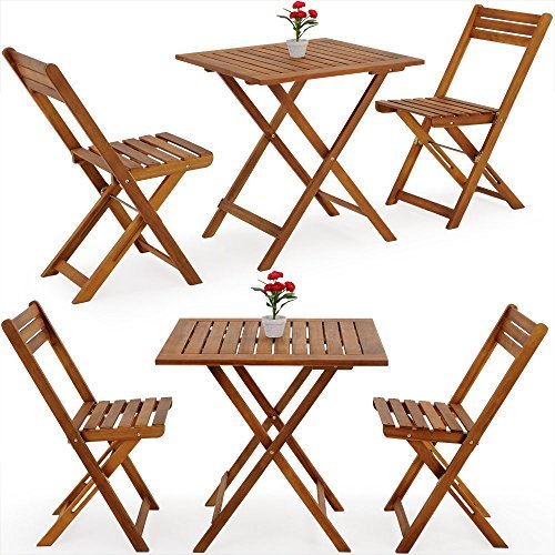 Conjunto de balcón Juego de 1 Mesa y 2 sillas Plegables de Madera de Acacia 60 x 60 cm terraza jardín. Vista general. Deuba