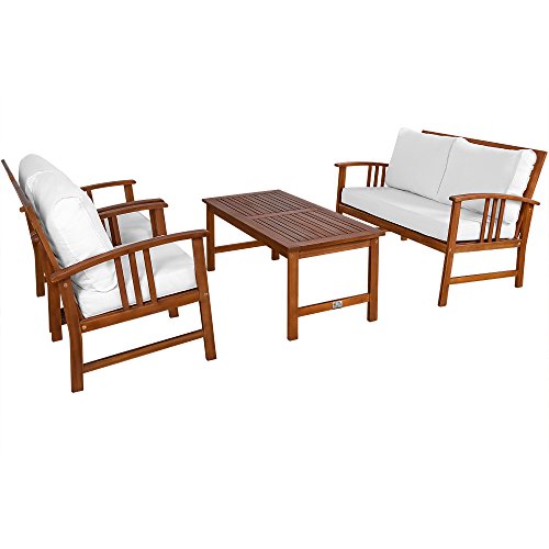 Conjunto de jardín Lounge Atlas de Madera de Acacia Set de 1 Mesa 2 Sillas y un Sillón 4 Personas. Vista de conjunto. Deuba