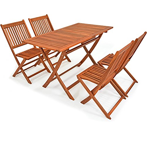 Conjunto de Muebles de Madera de Acacia con Certificado FSC® de jardín 'Sydney Light' Set de 4 sillas + 1 Mesa Plegable. Casaria | maxjardin