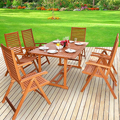 Conjunto de Muebles Unikko 6+1 de Madera de eucalipto certificada FSC. Conjunto en patio exterior. – Deuba | maxjardin