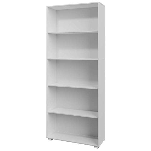 Vista general de Estantería librería 'Vela' color Blanco de 5 estantes 190 cm para Oficina o Dormitorio. Casaria