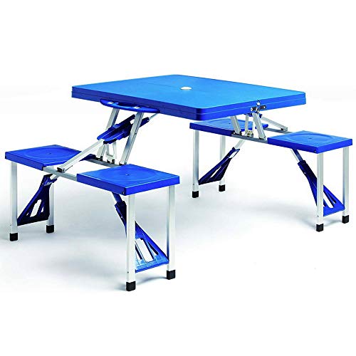 Mesa Plegable de Camping con 4 sillas portátil Espacio para sombrilla Azul pícnic Camping Exterior 137x85x65cm. Deuba | maxjardin