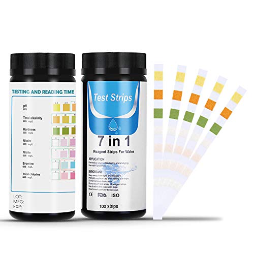 Tiras de Prueba de Piscina- Medidor ph 7 en 1 con 100 PCS para Pruebas cualitativas y Semi-cualitativas de la Calidad del Agua, como PH,Cloro Residual para Piscinas, spas, estanques. Dustgo