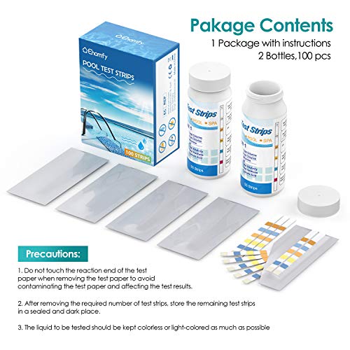 Tiras de Papel Reactivas Piscina pH, 6 en 1 Papel de Prueba de Agua, Pruebas de pH, Cloro Residual, alcalinidad, dureza, ácido cianúrico, para Piscina, SPA, bañera de hidromasaje (100 Piezas). Ehomfy-caracteristicas-1