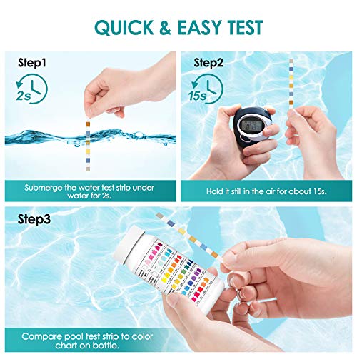 Tiras de Papel Reactivas Piscina pH, 6 en 1 Papel de Prueba de Agua, Pruebas de pH, Cloro Residual, alcalinidad, dureza, ácido cianúrico, para Piscina, SPA, bañera de hidromasaje (100 Piezas). Ehomfy-caracteristicas-2