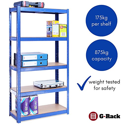 Estantería de Almacenamiento para Garaje, Acero Inoxidable con Recubrimiento de Polvo Azul, 180cm x 90cm x 40cm. G-Rack 0022 | maxjardin
