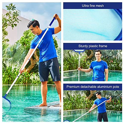 Eficaz con todo tipo de resíduos en la piscina con el Kit de limpieza de Piscina, Recoge Hojas con Barra telescópica de Aluminio Desmontable 1.2 m. Familybox