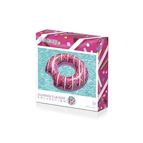 Flotador Donut Hinchable de 107 cm en 2 sabores, fresa y chocolate. Detalle de Packaging. Bestway 36118 | maxjardin