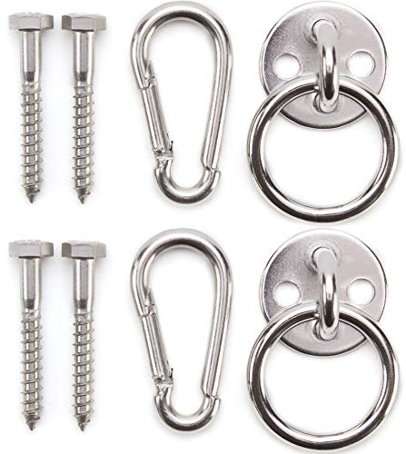 Ganchos para Hamacas Premium de Amerigo – El Mejor Kit para relajarte en tu hogar – Resistentes – Arandelas redondas, Mosquetones y Tornillos hechos en acero inoxidable