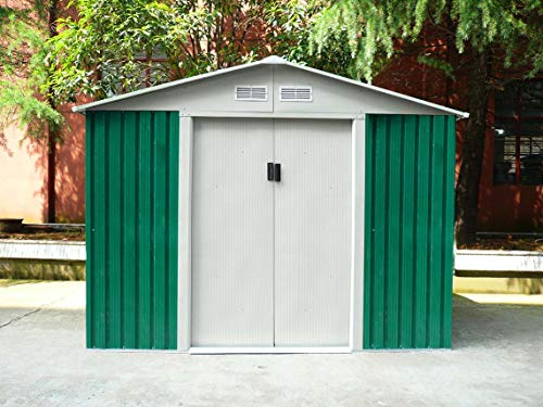 Caseta Metálica Cambridge 4,72 m² Exterior 181x261x198 cm Acero Galvanizado Verde. GARDIUN KIS12767. Detalle ambiente