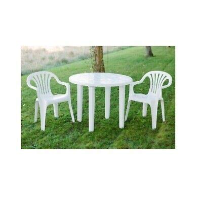 Vista en jardín de las Sillas 4 uds apilables de plástico Blancas para Patio o Terraza. GLIFE