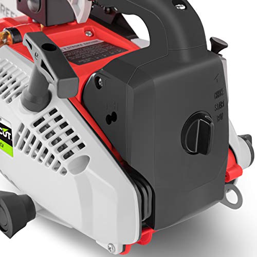 Detalle de parte trasera de la Motosierra para Poda a gasolina 25, 4cc y 1,4cv con espada de 10'' Arranque Easy-Start, Sistema Anti-Vibración, Incluye protector de espada y KIT. GS250X-10 - GREENCUT