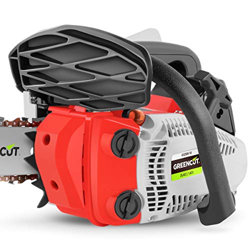 Detalle de la Motosierra para Poda a gasolina 25, 4cc y 1,4cv con espada de 10'' Arranque Easy-Start, Sistema Anti-Vibración, Incluye protector de espada y KIT. GS250X-10 - GREENCUT