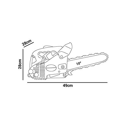 Medidas de la Motosierra para Poda a gasolina 25, 4cc y 1,4cv con espada de 10'' Arranque Easy-Start, Sistema Anti-Vibración, Incluye protector de espada y KIT. GS250X-10 - GREENCUT