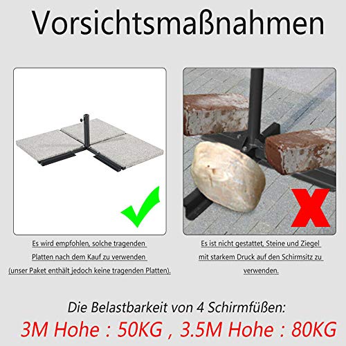 Precaución al aportar peso a la base de la Sombrilla Parasol Mástil de Aluminio y 100% Poliester Ø 350cm Tela protección UV 40 + y Impermeable para Jardín o Terraza, Gris Oscuro. HENGMEI
