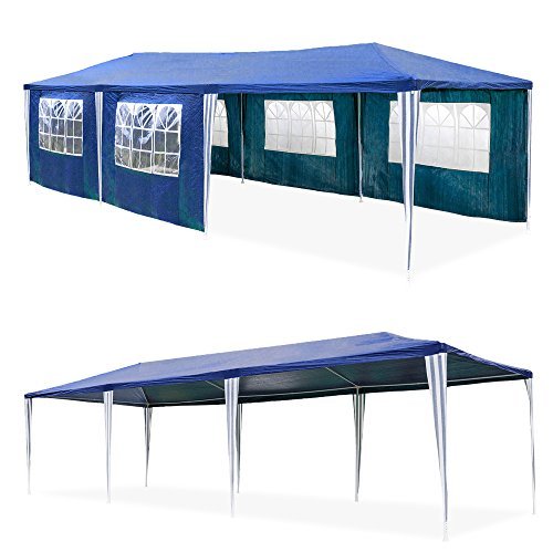 Detalle con o sin paredes de la Carpa Pabellón 3x9 m tienda campaña cúpula polietileno Acero tubos con 6 laterales y 2 entradas resistente al agua Incluye 6 paredes desmontables color azul. HG.