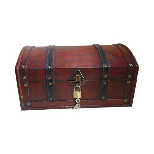 Cofre del tesoro – Cofre de madera, cofre pirata, caja de regalo, con tapa y candado con llave, 30 x 20 x 15 cm. Infinimo | maxjardin