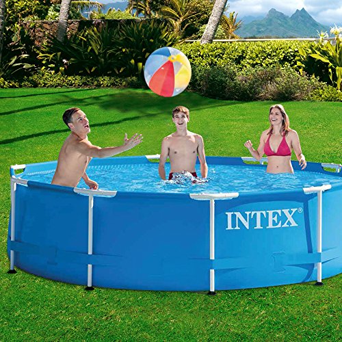 Piscina redonda Metal Frame, con depuradora, 305X76 cm 【4500 litros】. 28202NP. Intex. Detalle ambiente jardín