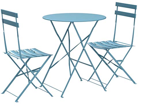 Vista de Juego de Muebles de jardín de 3 Piezas, 2 sillas y 1 mesa redonda de café, Metal, Azul, 49 x 41 x 79 cm. VG-3278 . Vanage