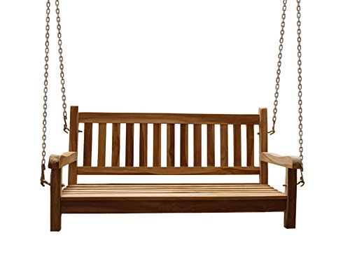 Columpio de jardín de 2 plazas de Madera de Teca Maciza, Ideal para jardín y terraza, Junado Susana. 120 cm. Vista frontal. Sam