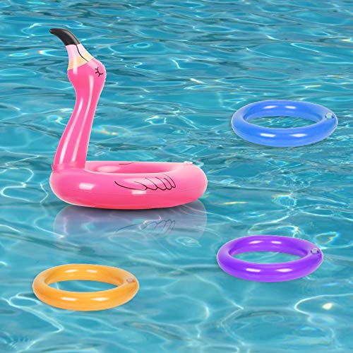 Juego de Flamenco Inflable de Lanzamiento de Anillos con 12 Anillas y 2 Flamenco para Fiesta en la Piscina. 14PCS - KATOOM