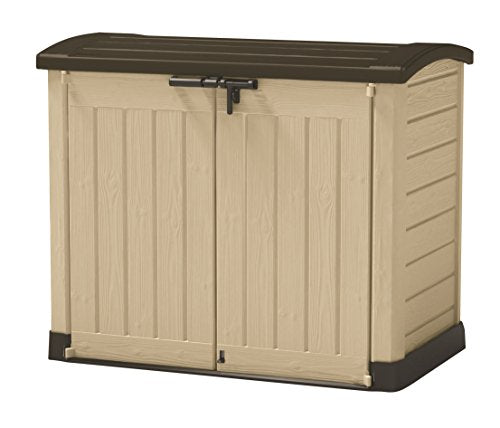 Cobertizo de Jardín Exterior Store It Arc, Capacidad 1200 litros, 146 x 82 x 120 cm. Color topo y beige. Vista general. Keter