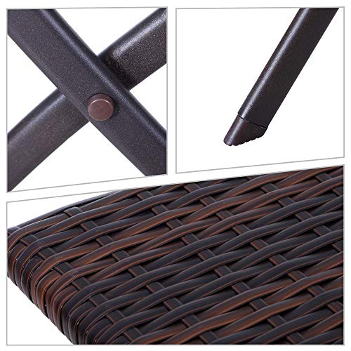 Conjunto de 3 Piezas de Ratán Juego de 2 Sillas y Mesa para Patio Balcón Jardín Plegable Diseño Trenzado Elegante Mesa de 60x60x72 cm Color Marrón. Detalles. Outsunny