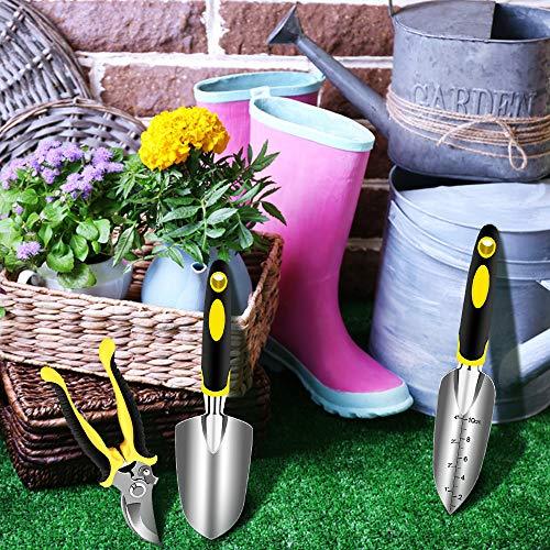 Set de producto con útiles de jardinería del Kit Herramientas Jardinería x3 Pzs. de Aluminio: Podadora, Paleta y Trasplantadora y 10 etiquetas para plantas. AGAKY