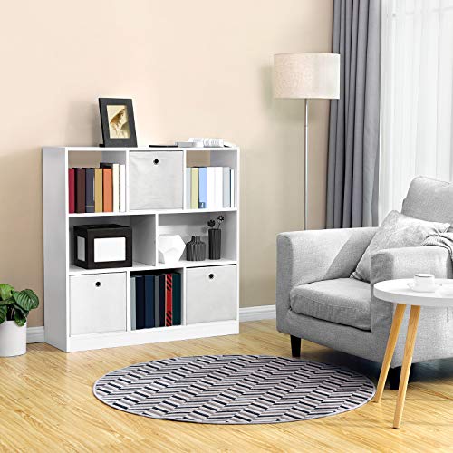 Salón de estar con Librería de Madera Blanca con Cubos y estantes Abiertos para Libros en Sala de Estar, Dormitorio y Oficina, LBC52WT. VASAGLE