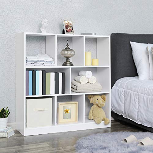 Habitación con Librería de Madera Blanca con Cubos y estantes Abiertos para Libros en Sala de Estar, Dormitorio y Oficina, LBC52WT. VASAGLE