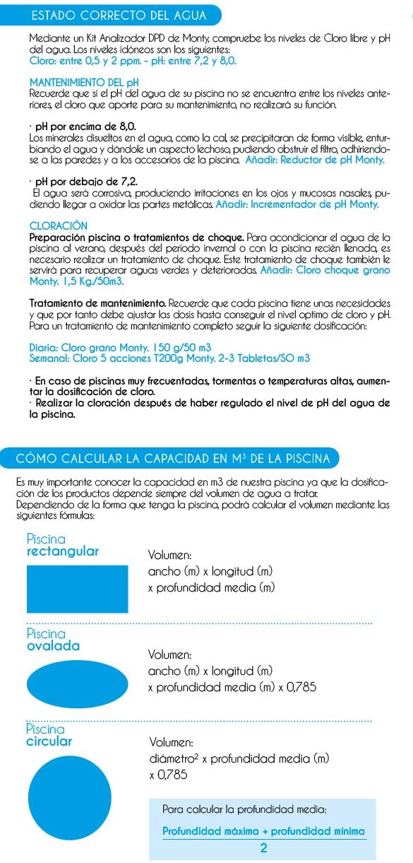 Cloro en tabletas de 20 gr para Mini Piscinas de 5 Funciones de 1 kg. Estado correcto del agua y cálculo de dosificación. LOLAhome
