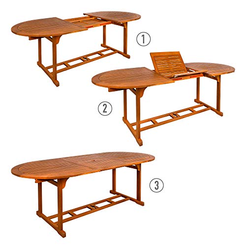 Secuencia de extensión de la Mesa extensible ovalada en madera de acacia. Garden 61026. Aktive