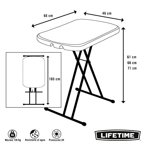Medidas de la Mesa plegable multiusos ultrarresistente 66x46x61/66/71 cm UV100. 80251 LIFETIME