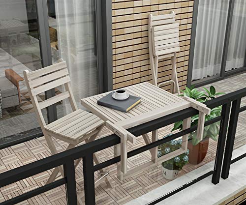 Ambientación de Mesa auxiliar Plegable para balcón 60X45CM Madera de Acacia FSC Ajustable Color Blanco orgánico. Stockholm. INTERBUILD