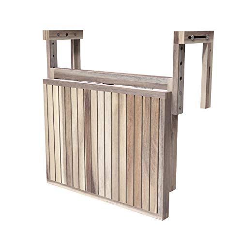 Vista plegada de Mesa auxiliar Plegable para balcón 60X45CM Madera de Acacia FSC Ajustable Color Blanco orgánico. Stockholm. INTERBUILD