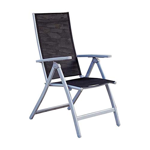 Vista general de la Silla de Jardín de Aluminio Lima con respaldo 5 Posiciones Resistente Diseño Moderno Comodidad Asegurada Ideal para Jardines y Terrazas 42x53x98 cm - Color Negro. MOMMA HOME