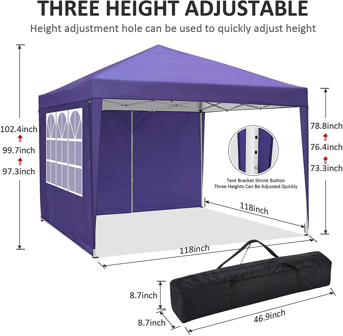 Carpa 3x3m Plegable Impermeable 4 Paredes, Protección UV 50+, Ajustable en Altura. Sencillo montaje en 3 pasos. Modelo azul. Medidas. COBIZI