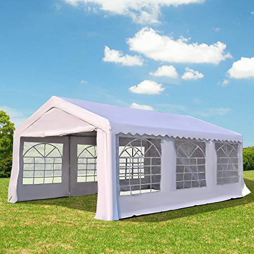 Pabellón 6x4m 4 Paneles Laterales 6 Ventanas, Acero PE Blanco. Outsunny