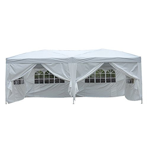 Carpa Plegable en Acordeon 4 Paneles Laterales 2 Cortinas +Bolsa Transporte 5,91x2,97x2,55 m Blanco. Vista frontal. Outsunny