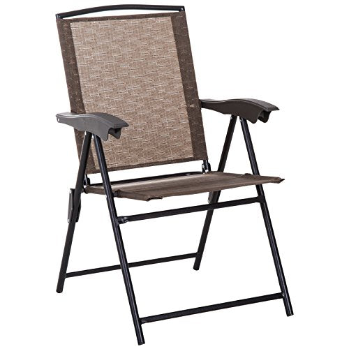 Conjunto Mesa y 2 Sillas Plegables para Exterior con Respaldo Reclinable a 4 Niveles con tejido Textilene y Marco de Acero Marrón. Vista de silla.. Outsunny